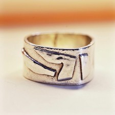 Size 7, vintage Sterling silver handmade ring, wide 925 textured band