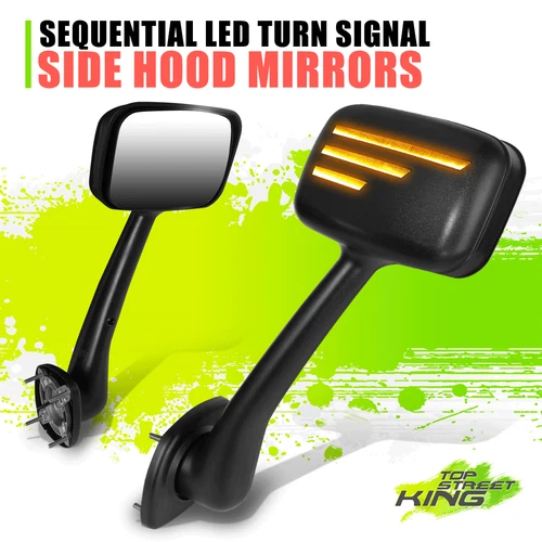 Sequential LED Signal Bar Hood Mirrors Black for Freightliner Cascadia 08-17