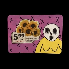 Original Mini Painting Skeleton Sunflowers ACEO Small art Miniature Junk Mail