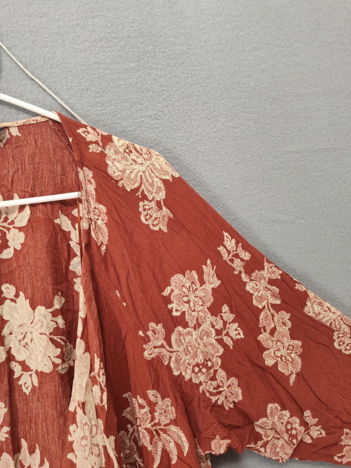 Cameo Appearance Kimono Womens 3X Rust Red Beige Floral Open Front Boho Lace - Image 3 of 4