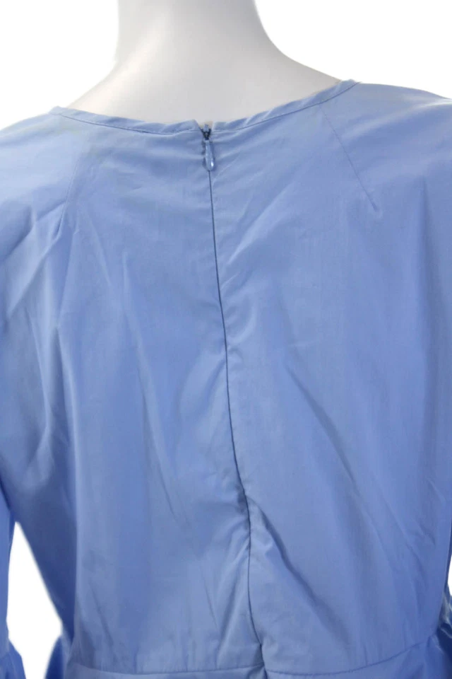 Blusa Top Milly Mujer Algodón Cuello Redondo Manga Campana Peplum Azul Talla Pequeña Foto 4 de 4