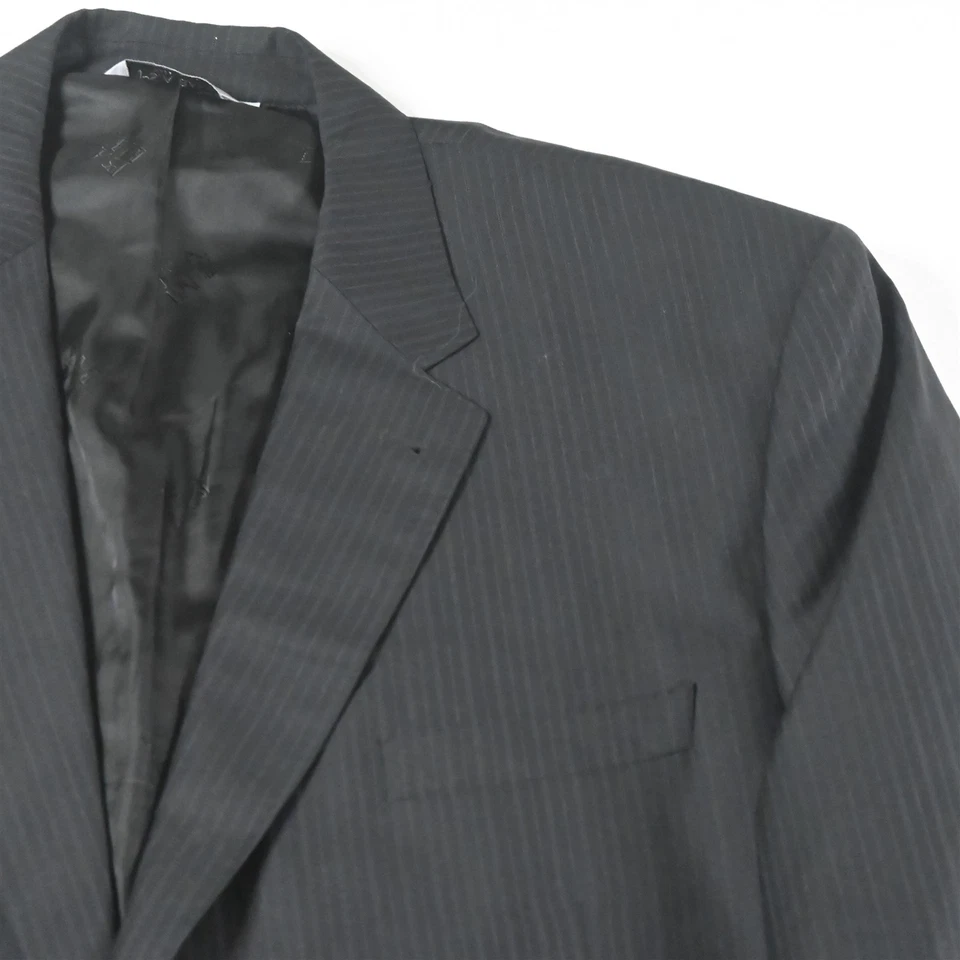 Terno calça jaqueta masculina Jos A Bank 52L 46x30 listrada preta 100% lã feita na Itália - Imagem 3 de 4