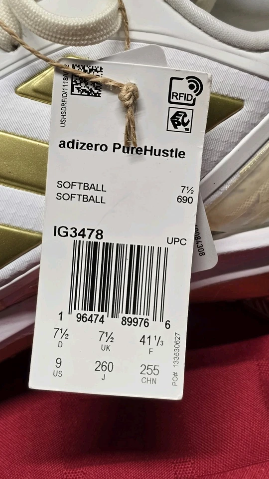 Adidas Adizero PureHustle IG3478 Softball Cleats W9 White Gold Floral – Rare NWT - Image 3 of 4
