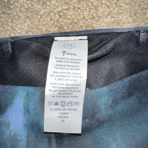 NWT Ivivva Size 10 Rhythmic Tight Batik Blue Purple Green Watercolor Pattern - Picture 3 of 5