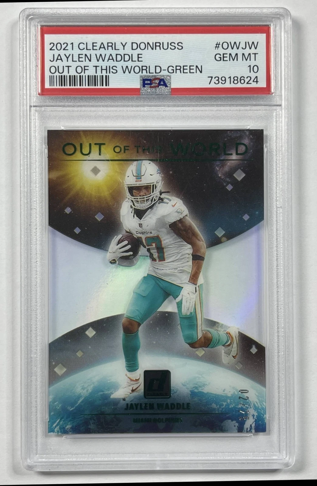 Jaylen Waddle Panini Clearly Donruss Out of This World #OWJW Green