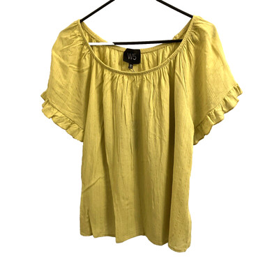 W5 Anthropologie Womens Sz Large Tunic Blouse Yellow Short Sleeve Top Gold NWT