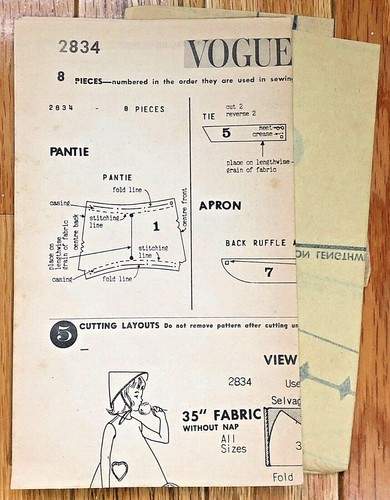 RARE 1950 VOGUE 2834 TODDLERS BONNET, APRON, DRESSES, BOTTOMS, SZ 3-UNUSED/FF - Picture 2 of 3