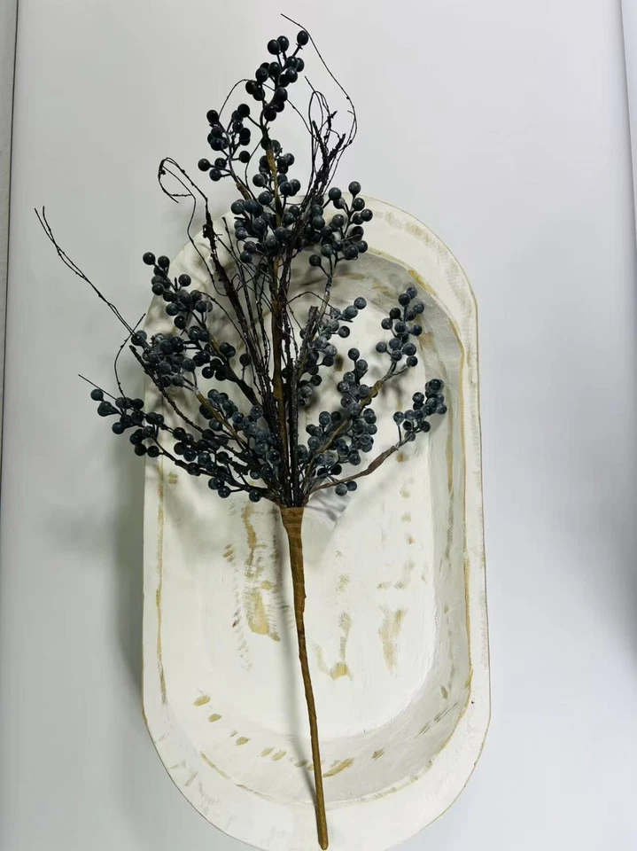 "Vástago en aerosol de arándanos artificiales de 24"" azul marino imitación bayas rústicas decoración de granja" Foto 4 de 4