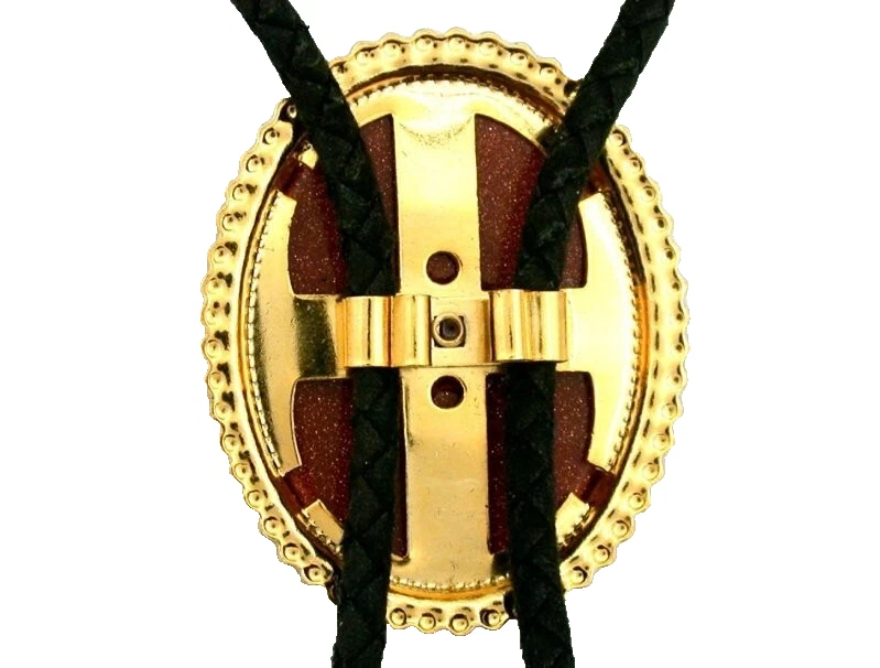 Goldstone Cab Cabochon Gem Gold Color Bolo Tie With Cord & Tips EPBT417/51725 - Image 2 of 2