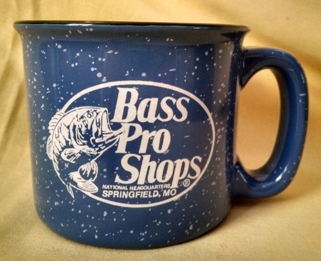 BASS PRO SHOPS MUG BLUE HEAVY CERAMIC LARGE COFFEE TEA CUP BLACK RIM