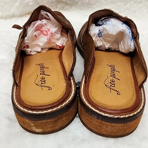 Free People Women Saratoga Mule Sandals Brown Calf Hair Block Heel Slip On Sz 6 - Picture 5 of 6