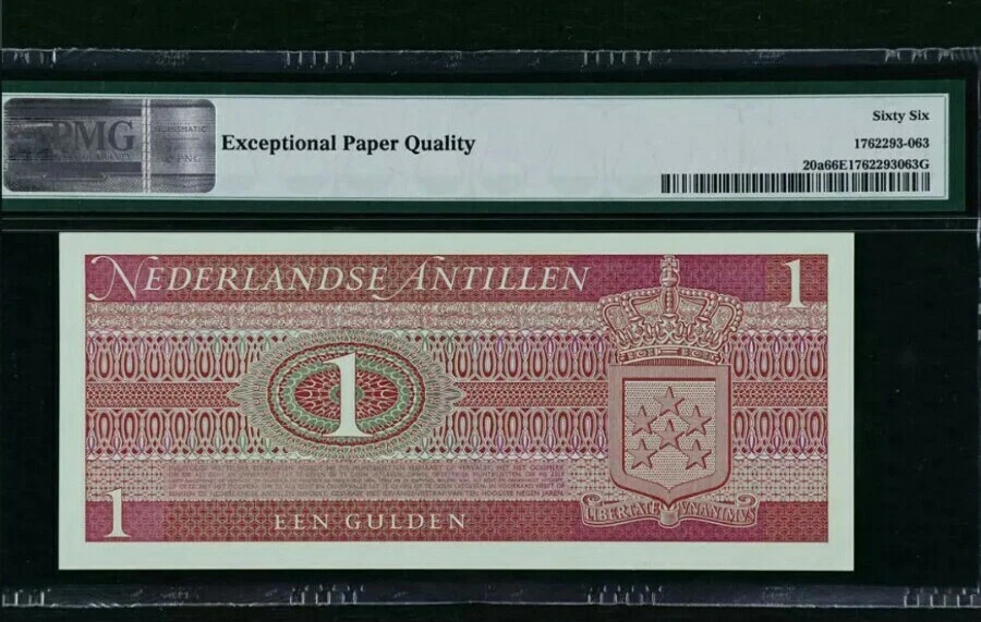 1970 Netherlands Antilles 1 Gulden PMG66 EPQ <P-20a> GEM UNC  - Image 2 of 2