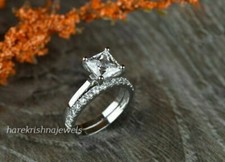 1.74CT Princess Lab Created Diamond Engagement Wedding Ring Set 14K Gold Over