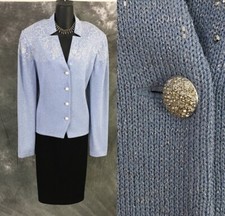 NWT NEW St John evening jacket knit blue rhinestones embellished blazer 14
