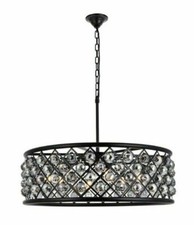 Foyer Dining Room Silver Shade Crystal Chandelier Matte Black Light Fixture 32
