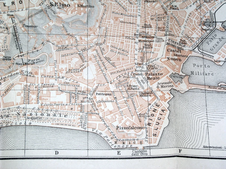 1900 ANTIGUO MAPA DE LA CIUDAD DE NAPOLI / NÁPOLES / ITALIA Foto 2 de 4