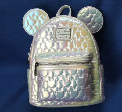 Disney Parks Loungefly Mickey Mouse Ear Quilted Iridescent Backpack Bag NWT