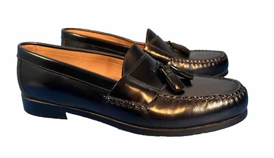 Black Johnston & Murphy Moc Toe Tasselled Loafer, Size 11 D Johnston Murphy Black Leather Loafers Moc Toe Kiltie Tassel  main image 2