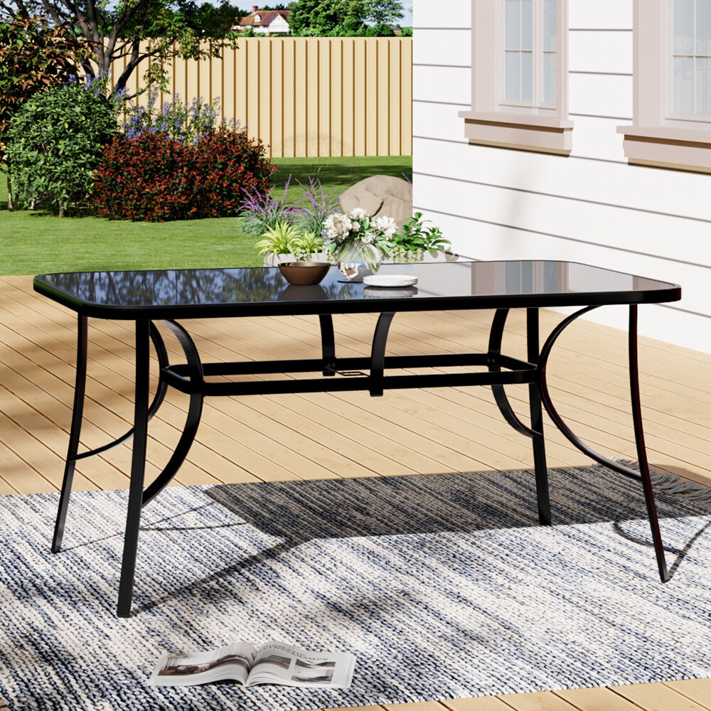 150cm XL Bistro Table Dining Table Tempered Glass Top Garden Outdoor  Furniture