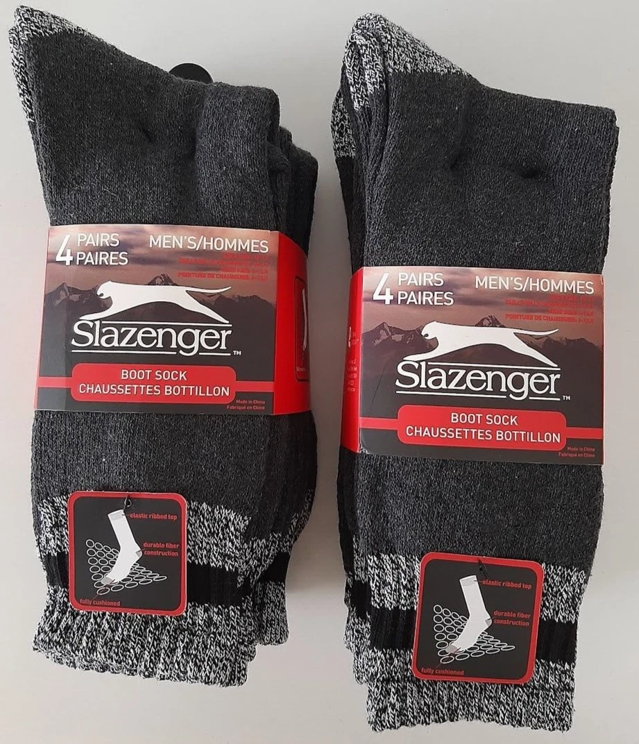 Lot 8 Slazenger Mens Boot Socks Shoe Sz 6-12.5 Cotton Blend Grey New Cozy