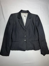 Tahari Women's Blazer Jacket 3-Button Single-Breasted Pinstripe Size 8P Grey