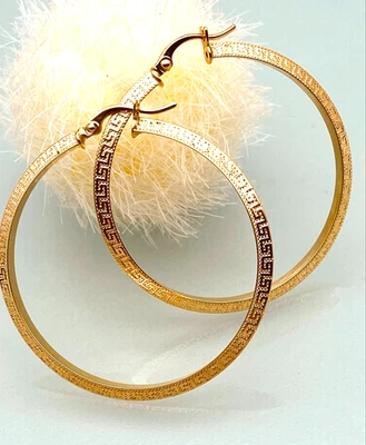 36 mm Creolen 750 Gelbgold 18 KT Gold *rund* mit *MÄANDER MUSTER*👍 elegant - Bild 1 von 4