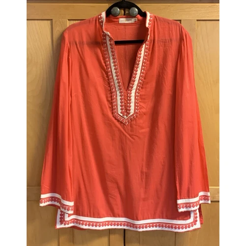Tunica Tory Burch taglia media corallo e bianco 100% cotone con cerniera laterale