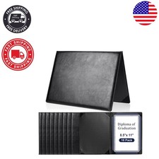 10-Pack Elegant Black PU Leather Certificate Holders for Grad Diplomas 8.5x11