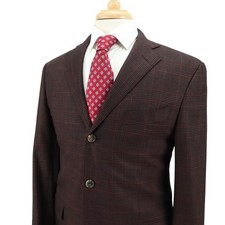 Eidos 100 Italian Wool Deep Red Brown Plaid 3 Btn Blazer Sport Jacket 38R 40R
