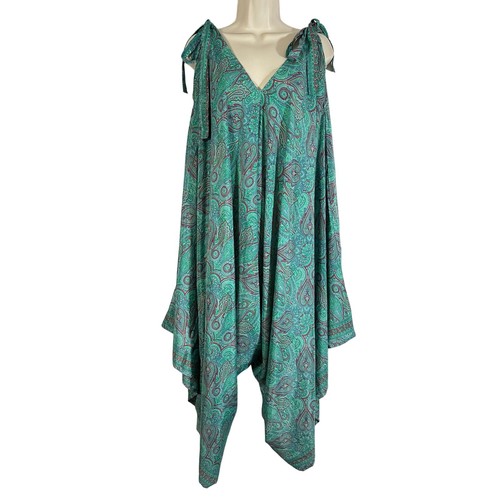 KARMA HIGHWAY harem jumpsuit teal Paisley Woman’s OS Boho Resort