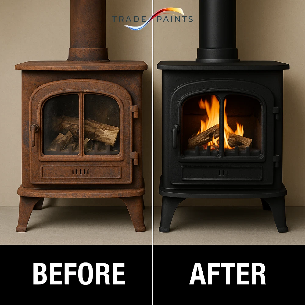 Pintura negra mate de alta temperatura 600°C para estufas, quemadores de leña y chimeneas