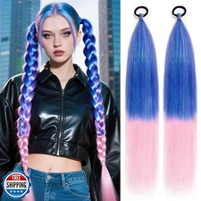 Cielo Hair 2 Pack Tinsel Ponytail Extension with Tie, Tinsel Colored Braided 