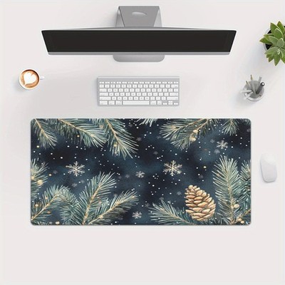 40*90cm1pc Festive Pine Branch & Snowflake HD Printed XXL Mousepad - Cozy Desk M