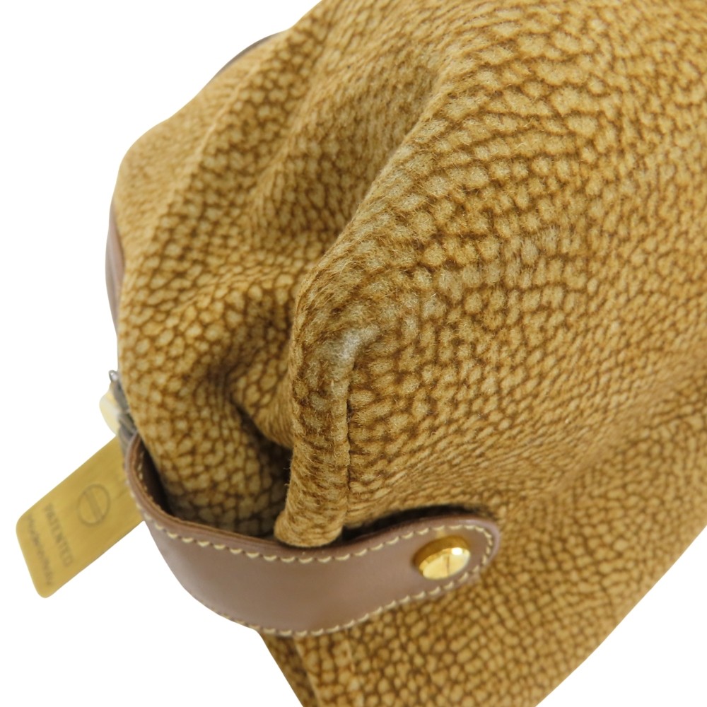 USED BORBONESE Handbag leather Brown Quail Pattern — image 7
