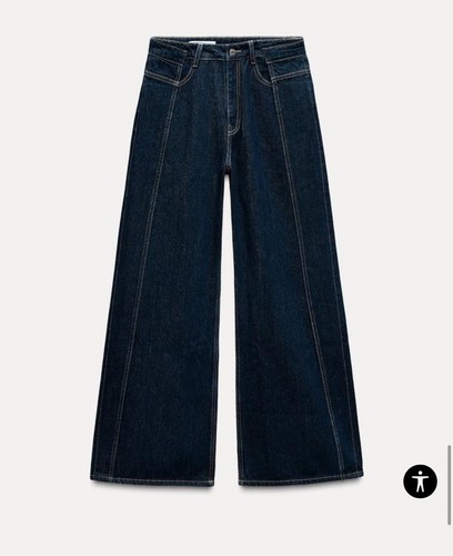 ZARA Women’s 8/W30 TRF Full Length Mid Waist Wide Leg Baggy Jeans Denim Blue - Picture 2 of 10