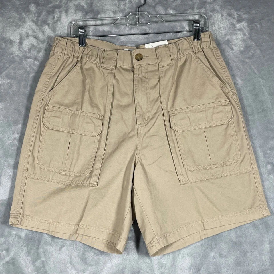 Croft & Barrow Mens Cargo Shorts Size 34 Khaki Side Elastic Flat Front NEW - Image 2 of 4