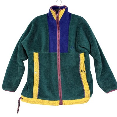 Vintage Helly Hansen Jacket Mens XL Green Colorblock Fleece Zip Ski Lined 90s