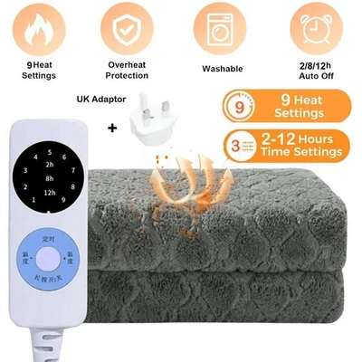 JIEAO Electric Heated Blanket Underblanket Winter Warmer Fast Heat Timer Overloading