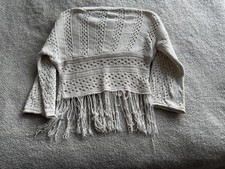 Marks and Spencer Women Beige Fringe Cable Knit Jumper Size 14