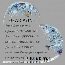 Dear Aunt Love Acrylic Heart Plaque Floral Butterfly Thank You Gift for Auntie