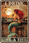 Mermaid Wall Art Tin Metal Signs Home Décor 8x12 Vintage Fishing Wall Mermaid I