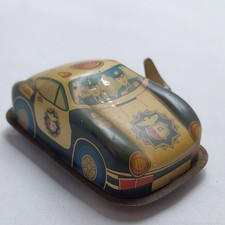 Vintage Japan Made Tin Litho Wind-Up Mini Model Police Cop Car PD 3  Works 