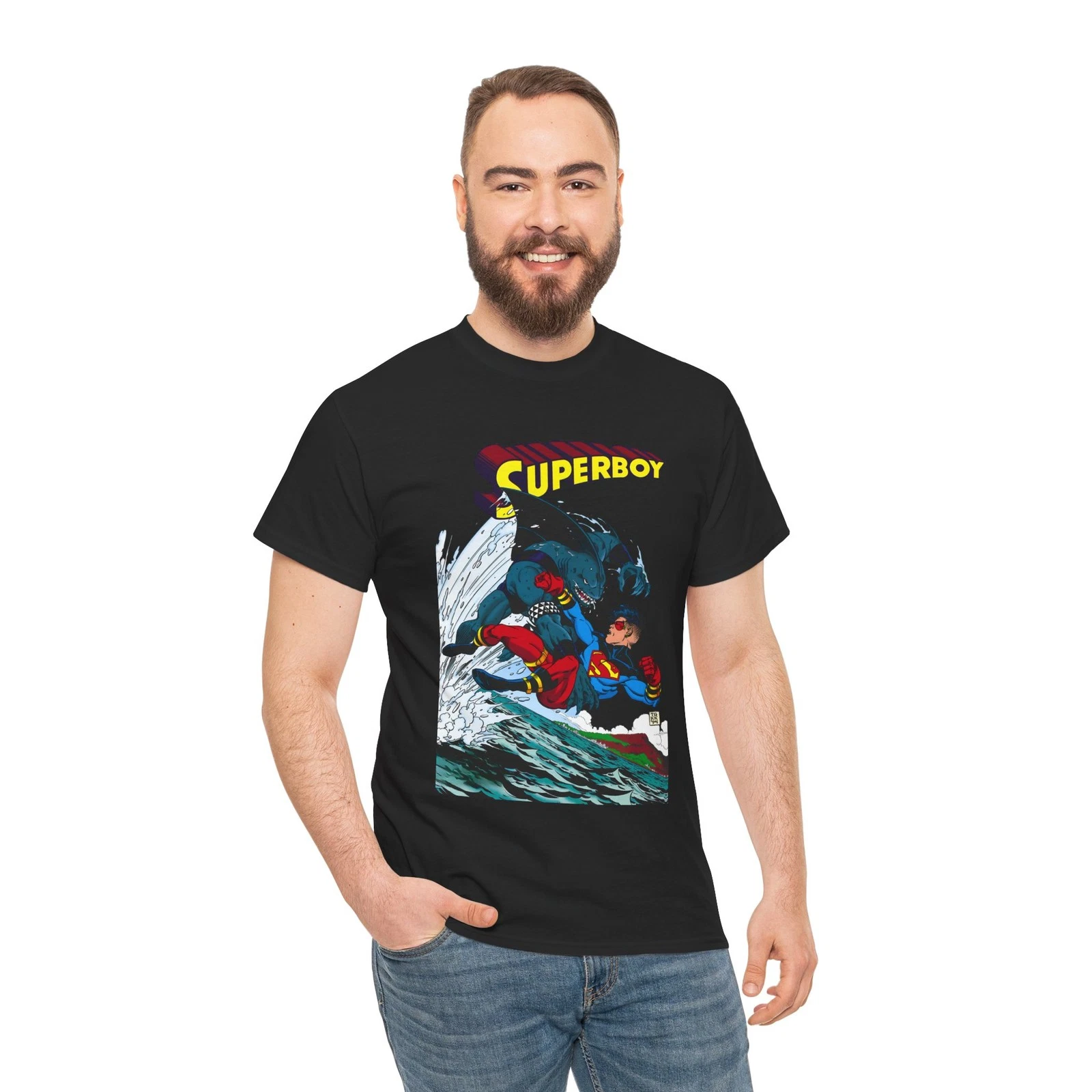 Superboy Vs King Shark T-Shirt - Tom Grummett Art - Superman Family - DC Comics