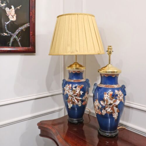 Antique Japanese Satsuma Lamps Pair of Meiji Period Porcelain Restored and Wired - Picture 1 of 20