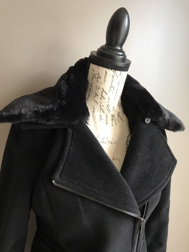 Talbots Women's Black Winter Wool Blend Long Coat Removable Faux Fur Collar Sz 4 - Picture 5 of 10