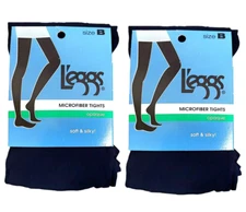 Leggs Casuals Womens Navy Opaque Body Microfiber Tights Size B Set of 2