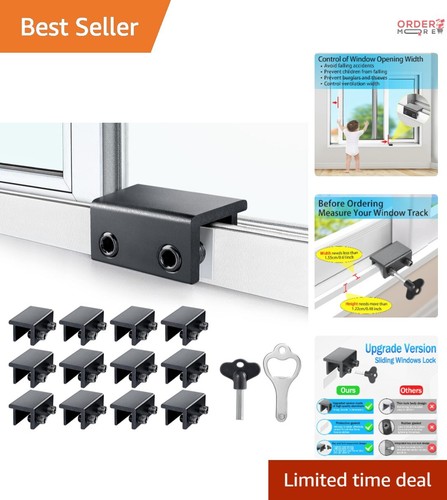 Sliding Window Locks Aluminum 12 Sets with Key Adjustable Easy Install for Home