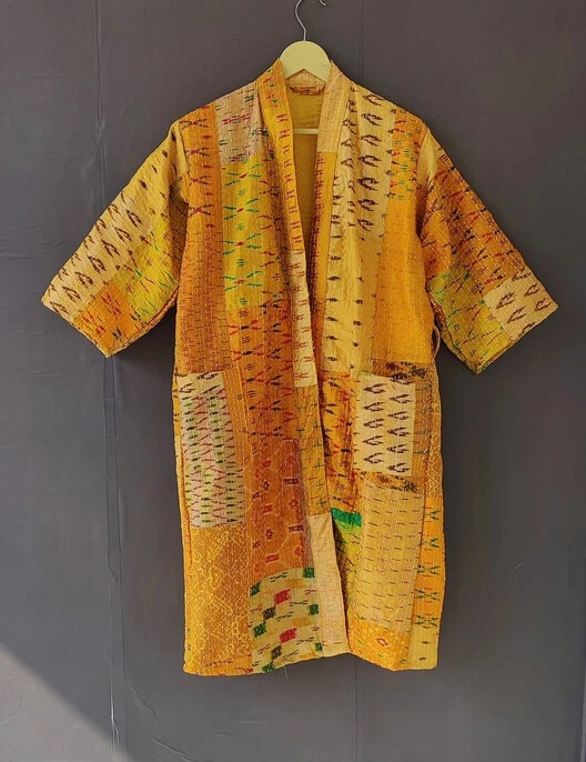 Indian Patchwork Kantha Jacket, Soft Silk Kantha Jacket, Cotton