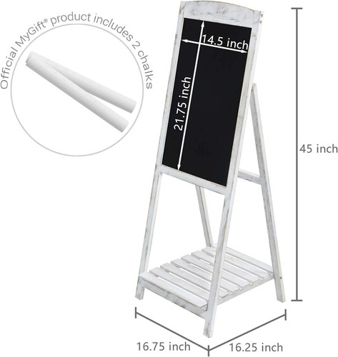 45-Inch Whitewashed Wood Freestanding Chalkboard Display Shelf, Sidewalk Board - Picture 3 of 7