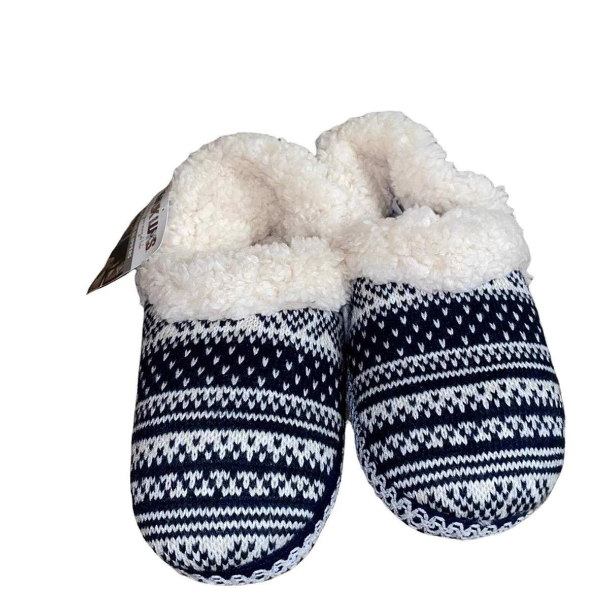 Muk Luks Fur Lined Hard Sole House Shoes Slippers size small navy